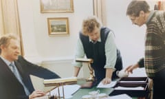 Chaotic genius ... (from left) Rory Bremner as Tony Blair, producer Geoff Atkinson and writer John Langdon, working on Bremner, Bird and Fortune, c 2006.