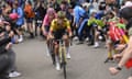 Primoz Roglic leads Geraint Thomas as they close on the finish at Tre Cime Di Lavaredo.