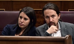 Pablo Iglesias, right, and his partner, the Podemos spokeswoman Irene Montero