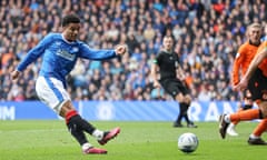 Malik Tillman scores Rangers’ second goal of the game against Dundee United.