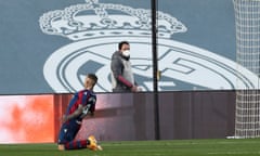 Roger Marti celebrates after scoring the winner for Levante.