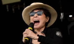 Yoko Ono, performing on the Pyramid stage at Glastonbury with the Plastic Ono Band in 2014.