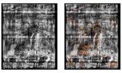 An x-ray reveals preparatory drawings, which can be seen clearly marked on the right