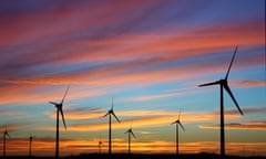 Mount millar windfarm on the Eyre Peninsula, South Australia, at sunset