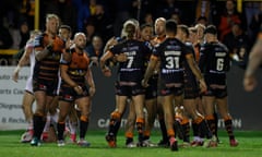 Castleford players celebrate Bureta Faraimo’s first try