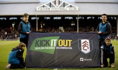 A Kick It Out banner is displayed before last season’s match between Fulham and Preston at Craven Cottage.