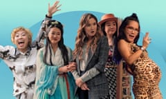 Awkwafina, Stephanie Hsu as Kat, Ashley Park as Audrey, and Sherry Cola as Lolo in Joy Ride and Ali Wong.