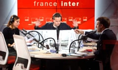 Emmanuel Macron in a France Inter radio studio
