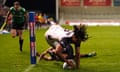 Dom Young scores a try for England against Fiji