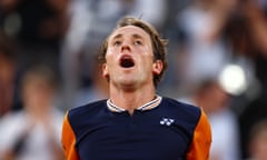 Casper Ruud celebrates winning his semi final match against Germany's Alexander Zverev. He is through to Sunday’s final, where he will face Novak Djokovic. 