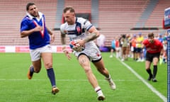 England’s Tom Johnstone runs in to score a try against France.