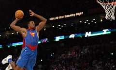 Dwight Howard of the Orlando Magic jumps wearing a Superman Cape in the Sprite Slam-Dunk Contest at the New Orleans Arena during the 2008 NBA All-Star Weekend February 16, 2008 in New Orleans, Louisiana.