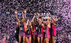 Thunderbirds players celebrate after winning the Super Netball Grand Final.