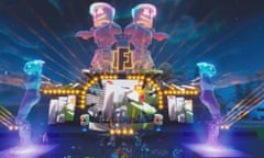 New reach? … Marshmello performs at the first Fortnite concert live at Pleasant Park.