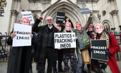 Anti-fracking demonstrators outside the Royal Courts of Justice in London
