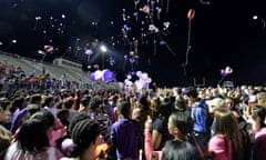 Trinity Gay<br>Classmates of Trinity Gay release balloons in her favorite colors in her memory at Lafayette High School, Monday, Oct. 17, 2016, in Lexington, Ky. Several thousand people, including Tyson Gay, turned out Monday night for a candlelight vigil in Kentucky to honor Gay's 15-year-old daughter, Trinity, who was fatally shot over the weekend. (AP Photo/Timothy D. Easley)