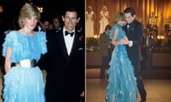 Composite image showing Princess Diana and Prince Charles (left) and The Crown S4 - Princess Diana (EMMA CORRIN) and Prince Charles (JOSH O’CONNOR)