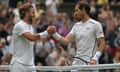Wimbledon Andy Murray of Great Britain is congratulated by Liam Broady