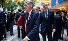 2017 annual meetings of the World Bank Group and International Monetary Fund<br>epa06264155 Chancellor of the Exchequer Philip Hammond (L) and French Finance Minister Bruno Le Maire (R) walk through the lobby after the G-20 meeting of the 2017 IMF World Bank Group annual meetings at the IMF headquarters in Washington, DC, USA, 13 October 2017. The 2017 Annual meetings of the International Monetary Fund and World Bank Group take place 9-15 October.  EPA/SHAWN THEW