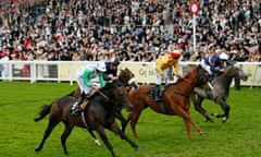 Twilight Son, ridden by Ryan Moore, left, wins the Diamond Jubilee Stakes on the final day at Royal Ascot.