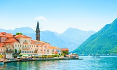 Perast town in Kotor bay, Montenegro.<br>Beautiful view of Perast town in Kotor bay, Montenegro. Famous travel destination. Summer landscape.