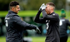 John Egan and Matt Doherty during training this week.