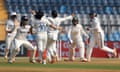 India’s Sneh Rana celebrates the wicket of Australia’s Alana King during day four of the women's Test in Mumbai