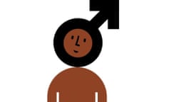 Illustration of dark-skinned man's face with circle and arrow around his head