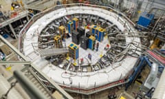 The muon g-2 ring sits in its detector hall at the Fermilab in Illinois.