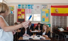 Teacher in a classroom in England