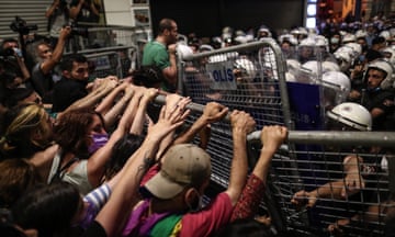 Women protest against Turkey’s withdrawal from Istanbul Convention<br>epa09316484 Turkish police block women as they demonstrate against Turkey’s decision to withdraw from the Istanbul Convention, in Istanbul, Turkey, 01 July 2021. The Turkish President pulled Turkey out of the international human rights treaty aiming to protect women from violence. The Convention on Preventing and Combating Violence against Women and Domestic Violence was drafted by the Council of Europe in 2011 and signed by 45 European countries and the European Union (EU) to date. EPA/SEDAT SUNA