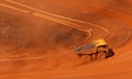 A tipper truck climbs out of an iron ore mine at Tom Price, about 800 miles north of Perth.