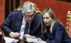 Giorgia Meloni and Antonio Tajani during an address to the Italian senate