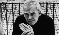 Black and white photo of Milan Kundera.