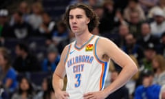 Oklahoma City Thunder guard Josh Giddey (3) was booed by the opposing fans during Tuesday night’s NBA Cup group-stage game against the Minnesota Timberwolves.