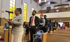 People line up to speak during a reparations task force meeting in San Francisco in April 2022. 