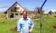 Andrew Brooks at Tanna airport in Vanuatu after sheltering from cyclone Pam with villagers.