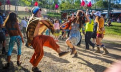 Punters dance at the Woodford folk festival
