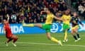 Australia<br>Colombia's Catalina Usme, right, scores her side's first goal during the Women's World Cup round of 16 soccer match between Jamaica and Colombia in Melbourne, Australia, Tuesday, Aug. 8, 2023. (AP Photo/Hamish Blair)