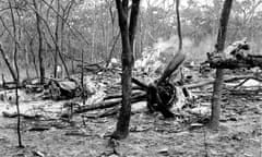 The scattered wreckage of the DC6B plane carrying Dag Hammarskjold in woods near Ndola, in what is now Zambia.
