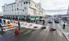 The ceremonial start day of Iditarod 2015 in Anchorage, Alaska.