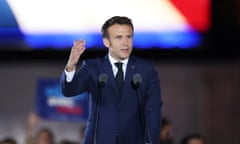 Emmanuel Macron addresses a victory rally in Paris. Photograph: Xinhua/Rex/Shutterstock