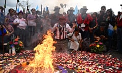 Indigenous people perform a Mayan ceremony
