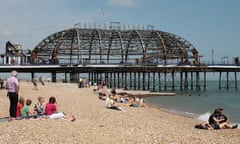 Eastbourne pier.
The day after it as damaged in a fire.
30-07-2014.
Photograph by Martin Godwin.