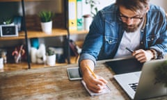 Casual working day<br>Creative man working in his modern home office