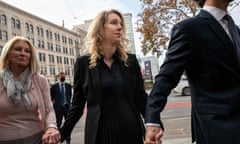 Elizabeth Holmes outside court in San Jose in November, during her sentencing hearing. The former Theranos chief was sentenced to 11 years in prison.