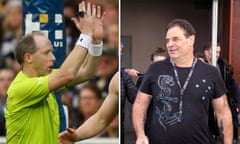 Composite image of (L) Stephen McBurney umpring an AFL match and (R) John Setka