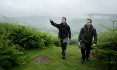 Author Owen Sheers, on the left, and Oliver Balch walking up Hatterall Ridge in the Black Mountains