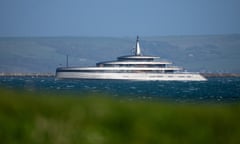 The superyacht Obsidian moored In Portland Harbour. The yacht has a top speed of 17kn and a maximum range of 5500nm and can accommodate up to 14 guests in seven staterooms, with 27 crew members.