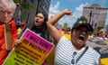 Protesters shout 'we want freedom' as hundreds gather to demonstrate against Donald Trump outside the Republican national convention